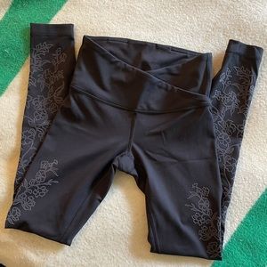 Black Lululemon Yoga Pants with Floral Pattern